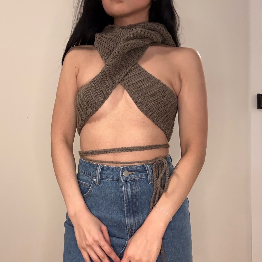 Handmade Brown Crochet Wrap Top